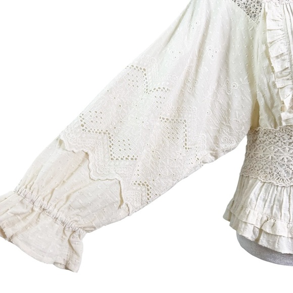 NWT Anthropologie Love Sam Boho Cotton Lace Peplum Full Sleeve Top Ecru Size S - Picture 8 of 16